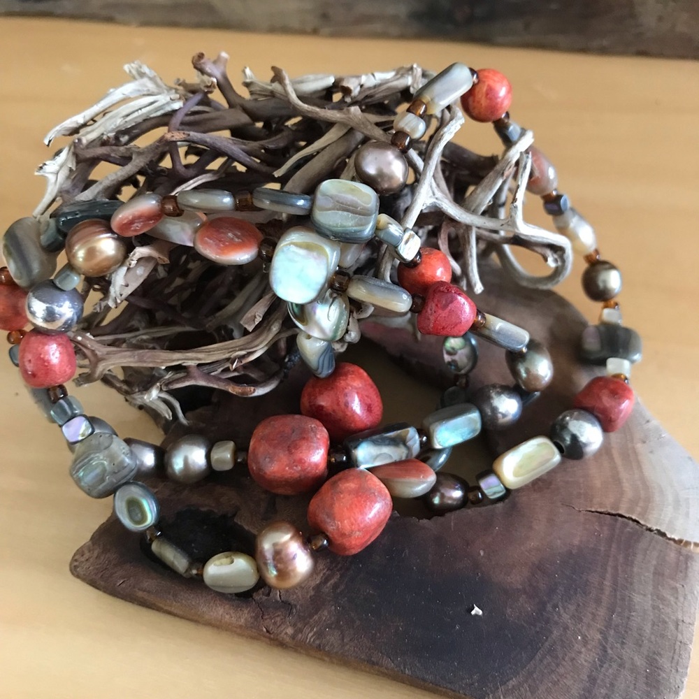 SILPADA stretch coral and abalone bracelets